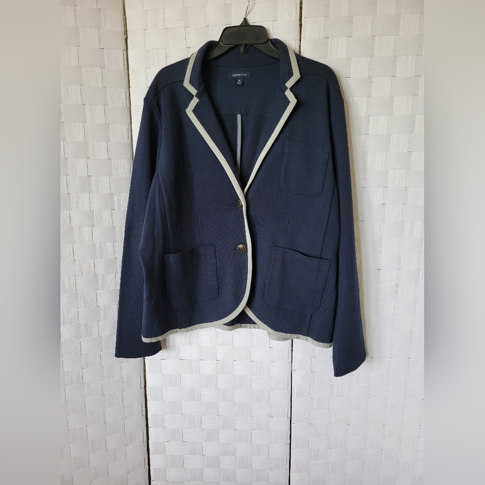 Lands End Womens 18 Navy Blue Sweater Blazer Coat Academia Coastal